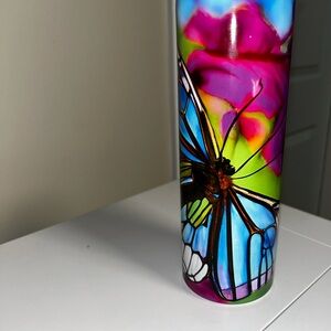 Multi-Color Butterfly Decorative Tumbler - Vibrant Floral Accent